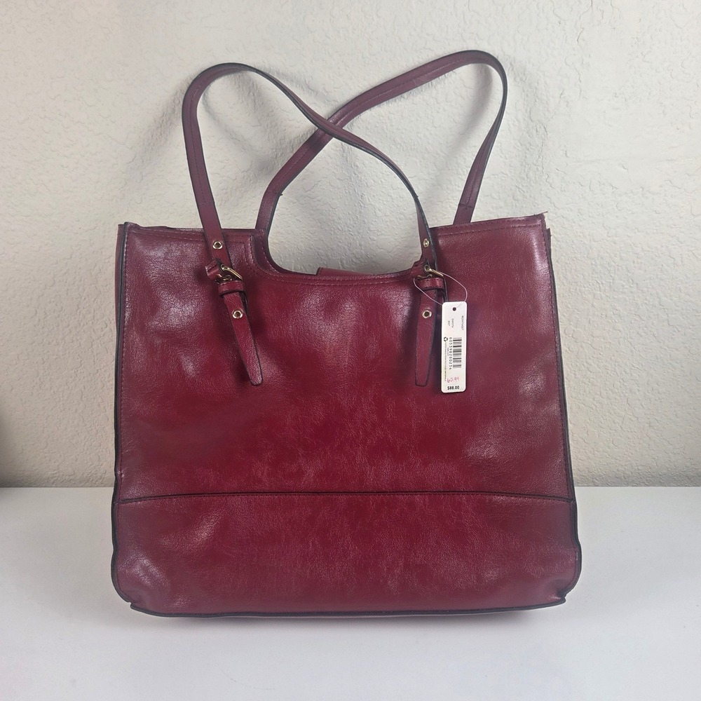 New Directions Dakota Tote Bag Beet Red Faux Leather Handbag MDX4704BET NWT